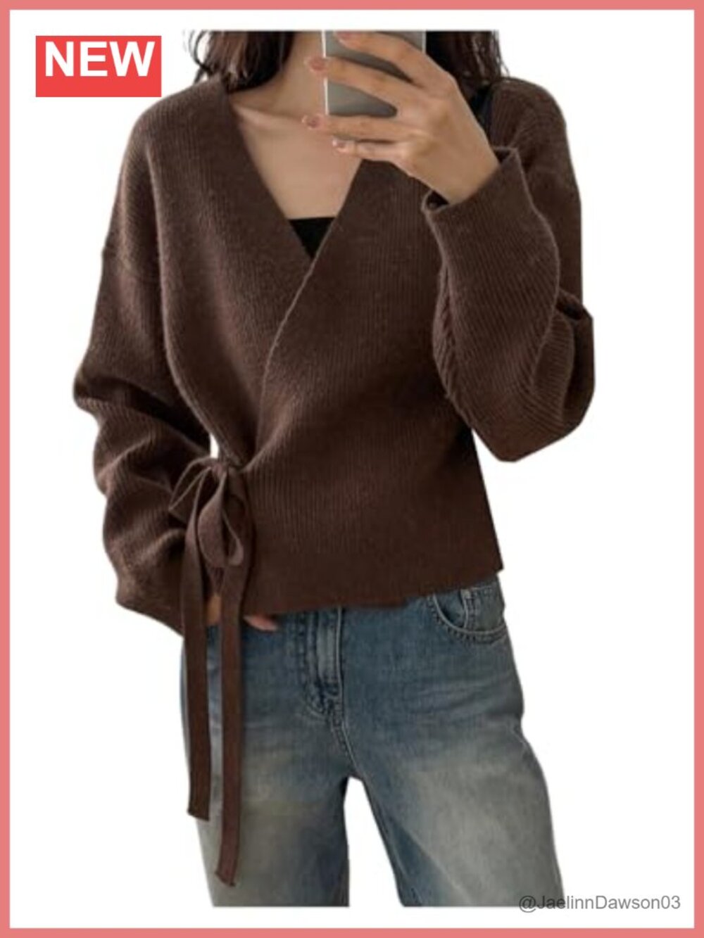 Women's Tie Front Wrap Cardigan Long Sleeve Soft Knit Sweater